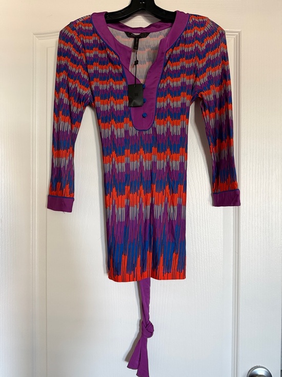 BCBGMaxAzria Tops - BCBGMaxAzria Purple-Trim Multicolor Patterned Tunic.